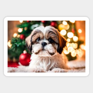 Cute Shih Tzu Christmas Puppy Magnet